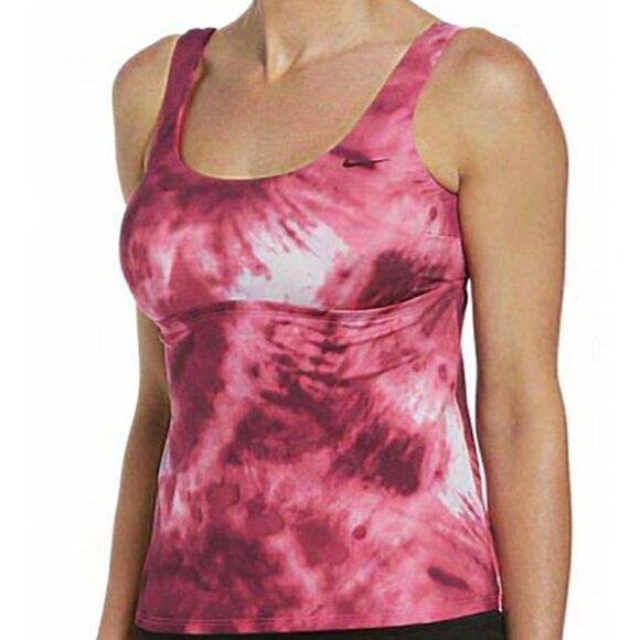Nike NESSC329 Tie Dye Scoop Neck Swim Tankini Top Pink ( XS ) - Picture 1 of 4